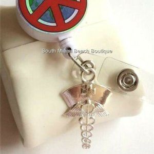 Nursing Caduceus Lanyard ID Badge Holder Peace Sign RN LPN CNA Nurse Grad Gift